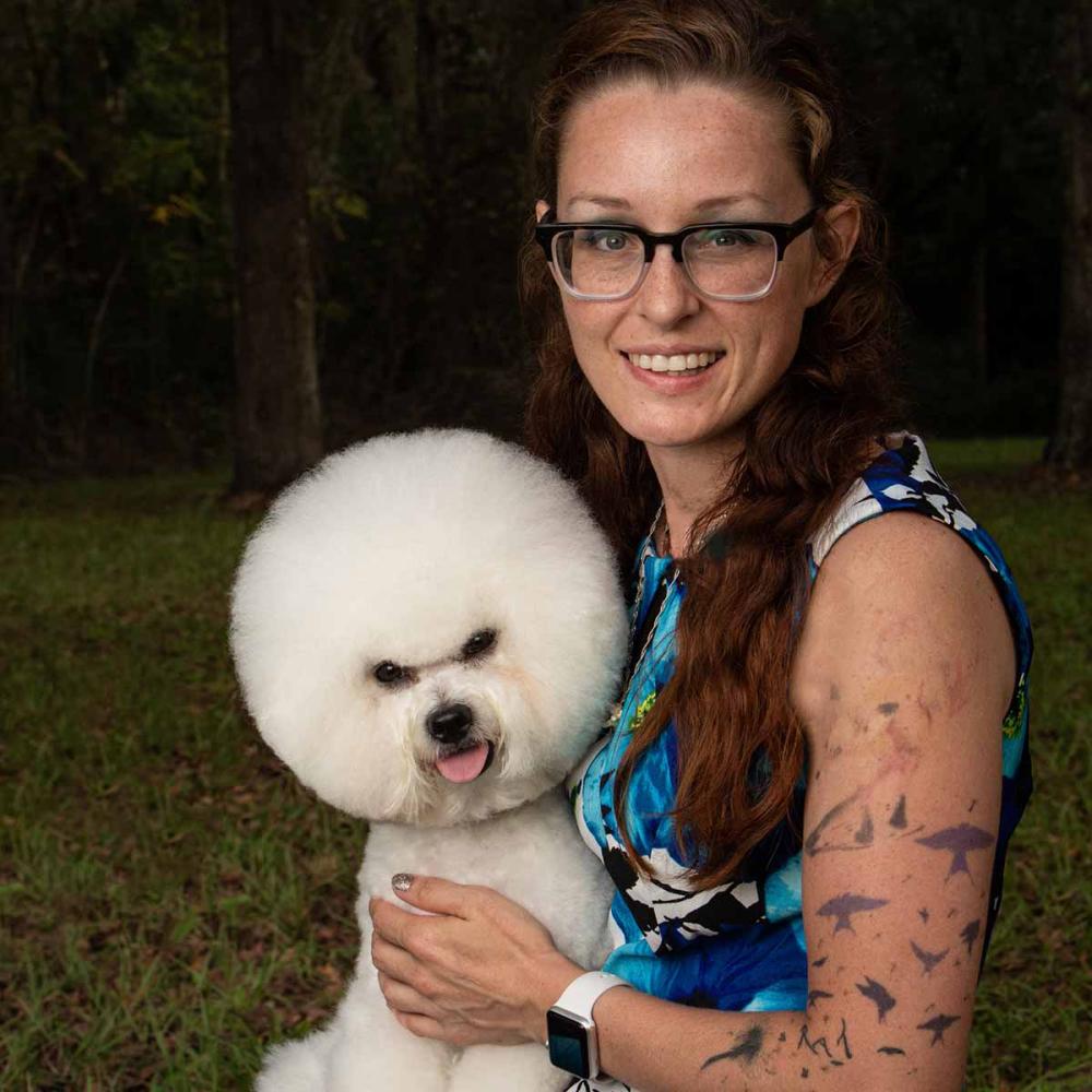 Amanda Aaron and her Bichon Friese