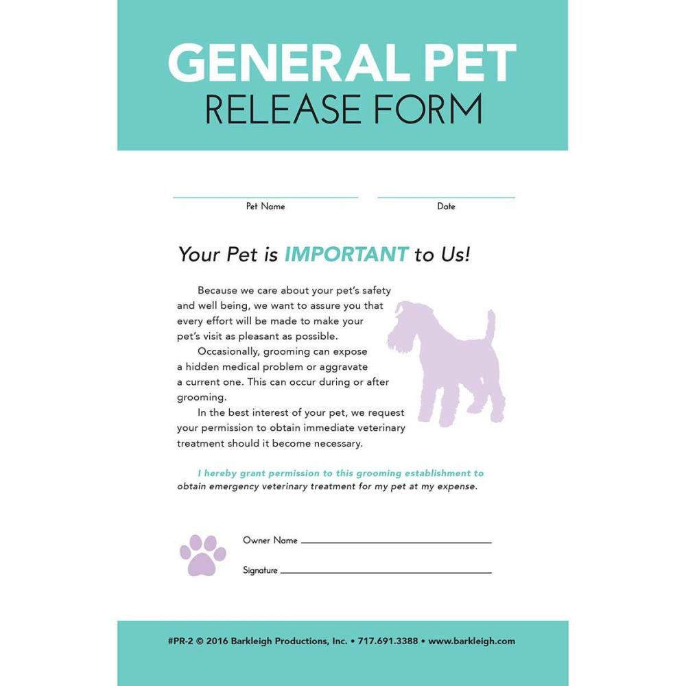 Barkleigh General Pet Release Form for Groomers