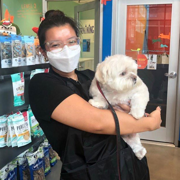 Magdalena and a Freshly Groomed Dog