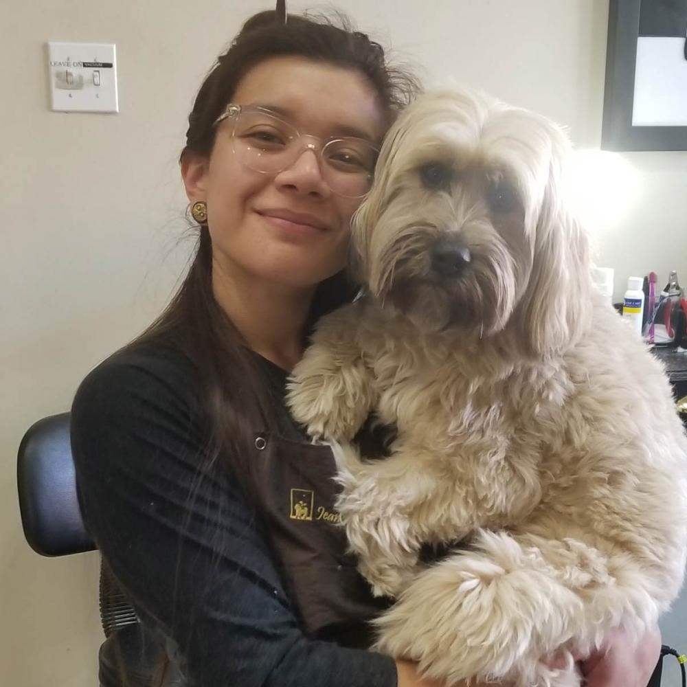 Magdalena and another freshly groomed dog