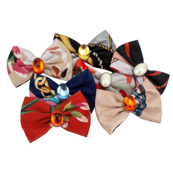Fancy Finishes Designer Satin Dog Bows with Oval Bead - 24ct