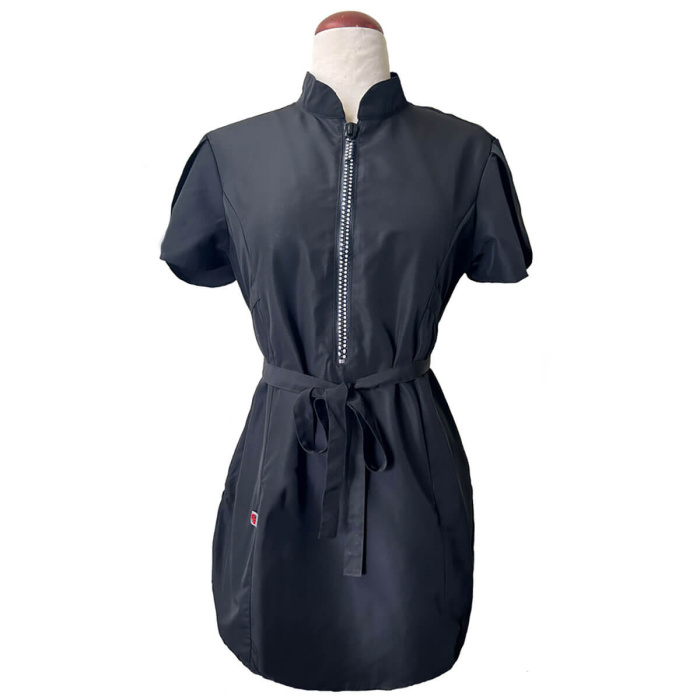 Ladybird Line Classic Black Rhinestone Half Zipper Front Stylist Scrub Tunic